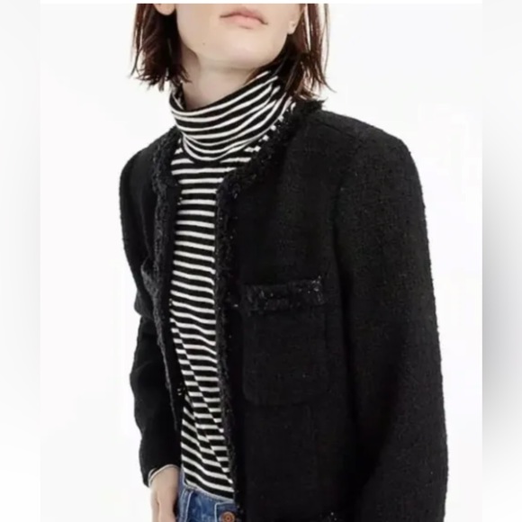 J Crew Lady Coat Black Tweed Wool Fringe Trim size 2 NWOT - Picture 2 of 10